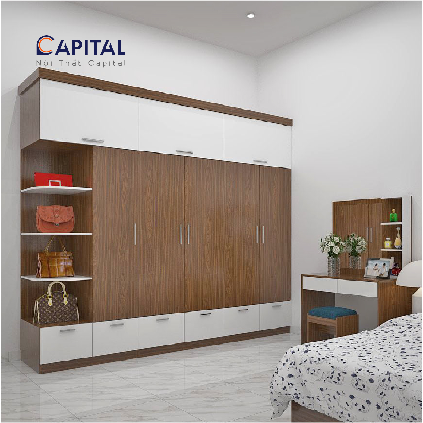 TỦ ÁO + KỆ TIVI - TỦ BẾP LOGO 01-44